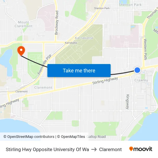 Stirling Hwy Opposite University Of Wa to Claremont map