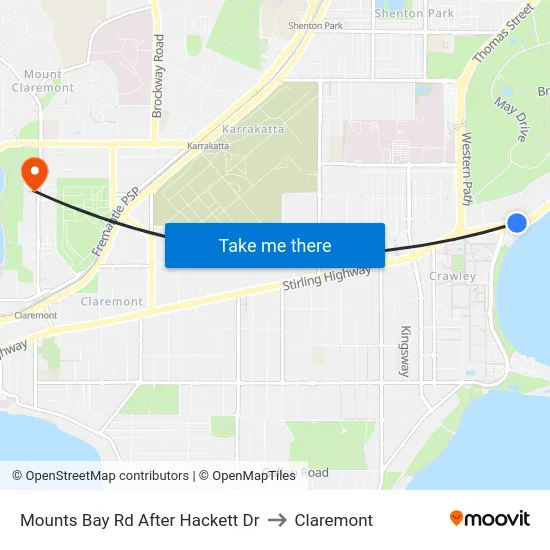 Mounts Bay Rd After Hackett Dr to Claremont map