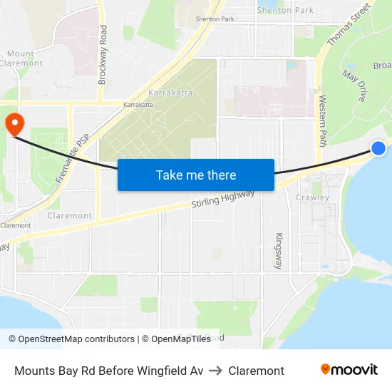 Mounts Bay Rd Before Wingfield Av to Claremont map