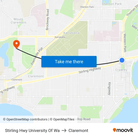 Stirling Hwy University Of Wa to Claremont map
