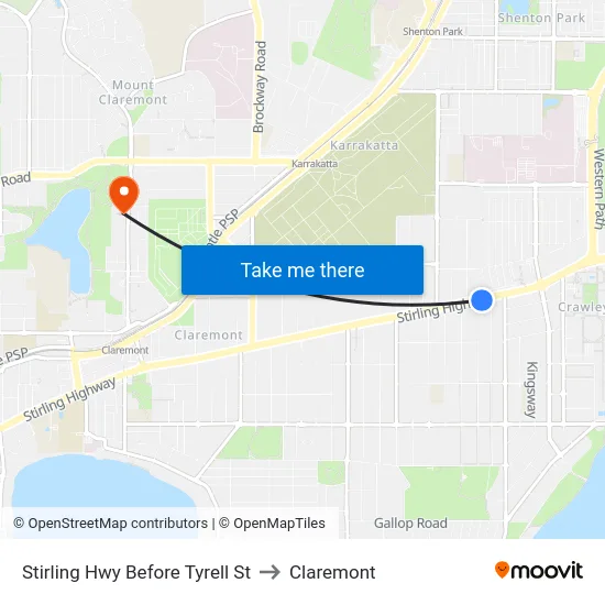 Stirling Hwy Before Tyrell St to Claremont map