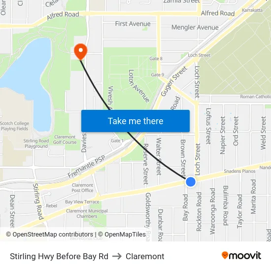 Stirling Hwy Before Bay Rd to Claremont map