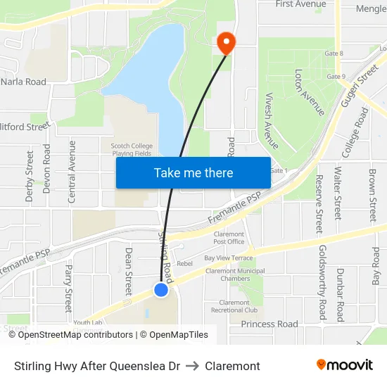 Stirling Hwy After Queenslea Dr to Claremont map