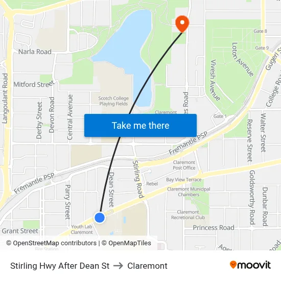 Stirling Hwy After Dean St to Claremont map