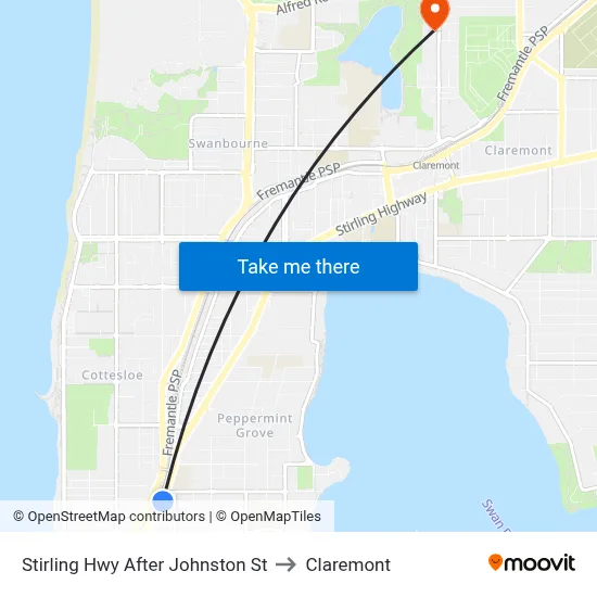 Stirling Hwy After Johnston St to Claremont map