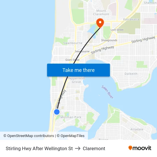 Stirling Hwy After Wellington St to Claremont map