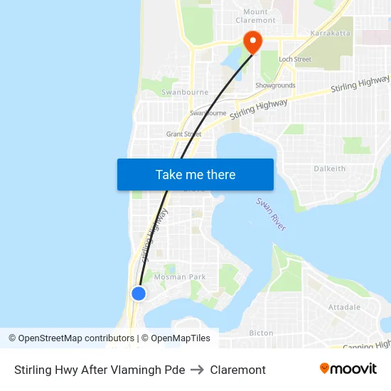 Stirling Hwy After Vlamingh Pde to Claremont map