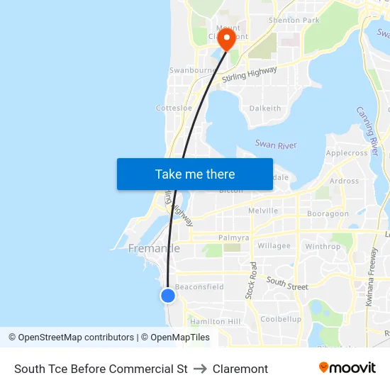 South Tce Before Commercial St to Claremont map