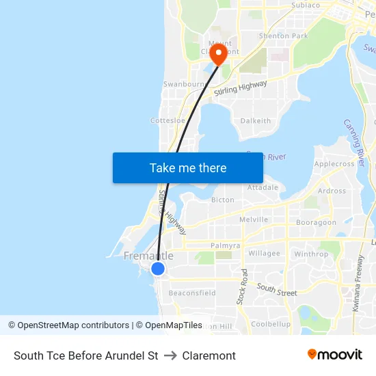 South Tce Before Arundel St to Claremont map