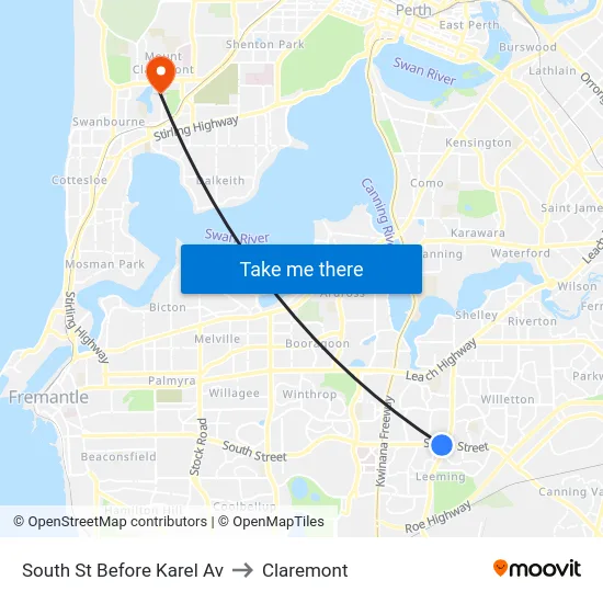South St Before Karel Av to Claremont map
