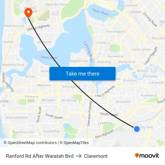 Ranford Rd After Waratah Bvd to Claremont map
