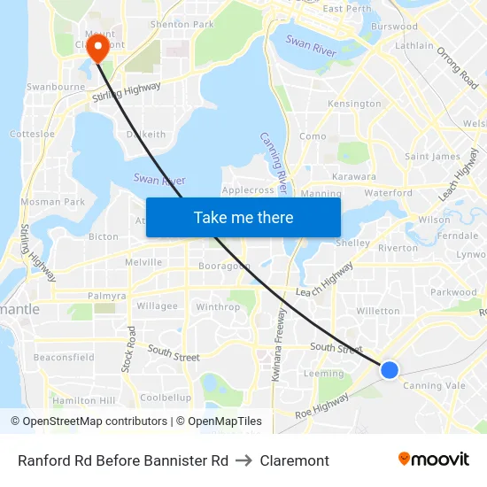 Ranford Rd Before Bannister Rd to Claremont map