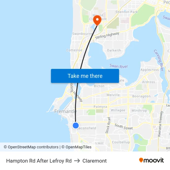 Hampton Rd After Lefroy Rd to Claremont map