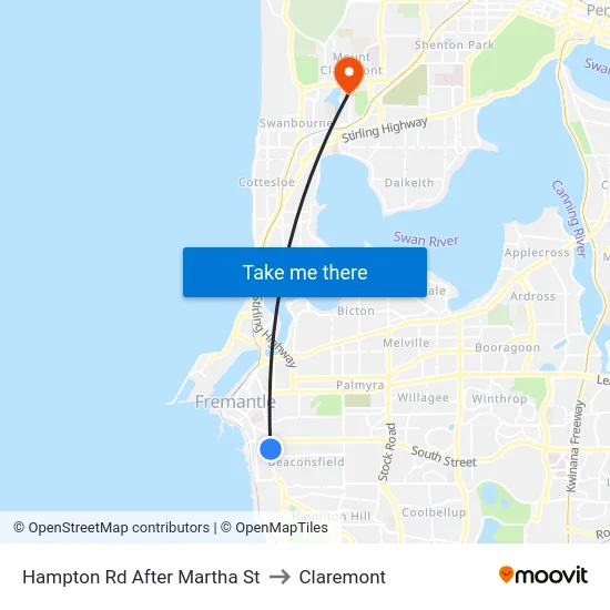 Hampton Rd After Martha St to Claremont map
