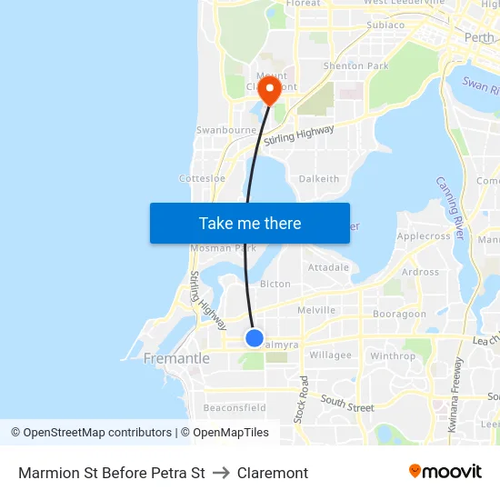 Marmion St Before Petra St to Claremont map