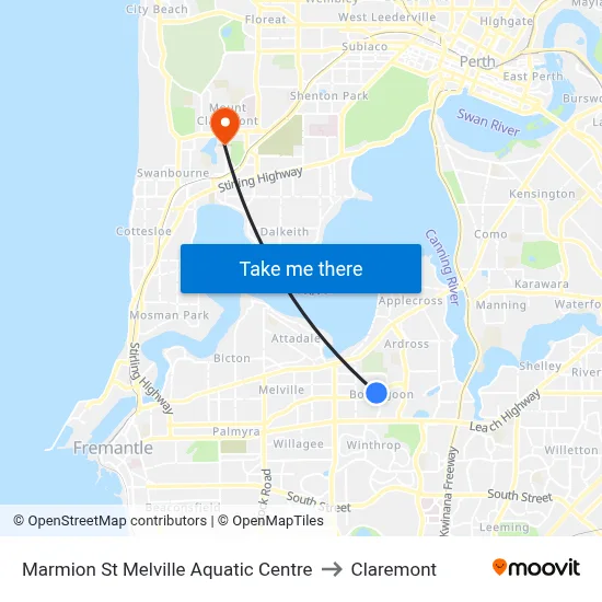 Marmion St Melville Aquatic Centre to Claremont map