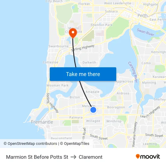 Marmion St Before Potts St to Claremont map