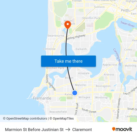 Marmion St Before Justinian St to Claremont map