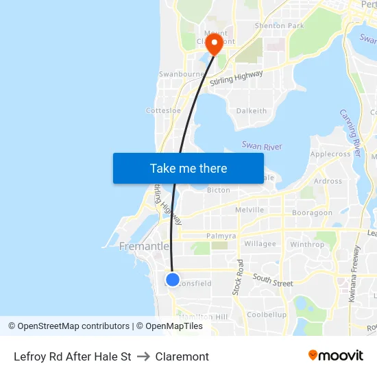 Lefroy Rd After Hale St to Claremont map