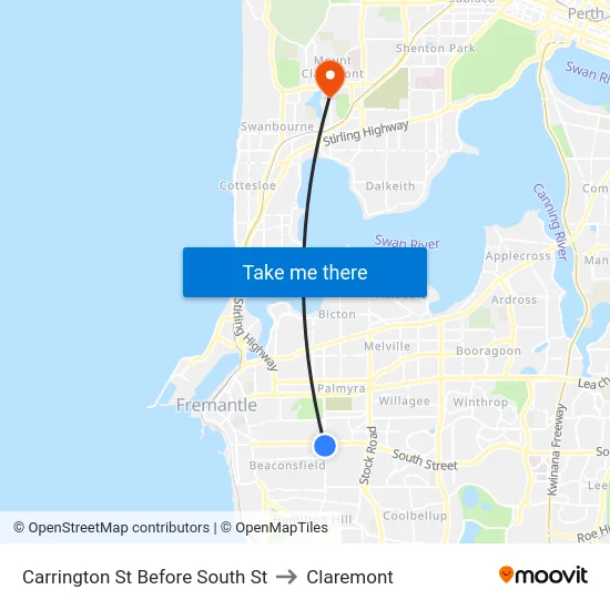 Carrington St Before South St to Claremont map