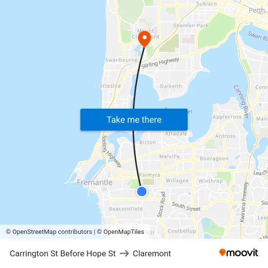 Carrington St Before Hope St to Claremont map