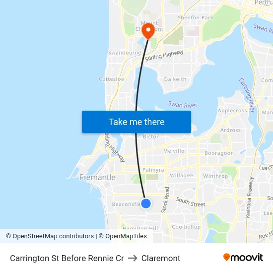 Carrington St Before Rennie Cr to Claremont map