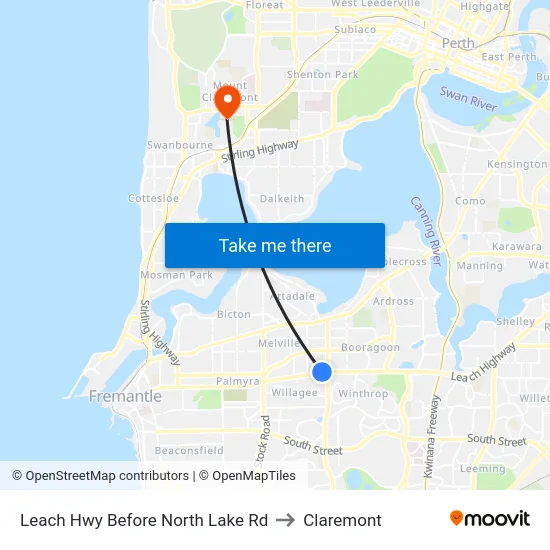 Leach Hwy Before North Lake Rd to Claremont map