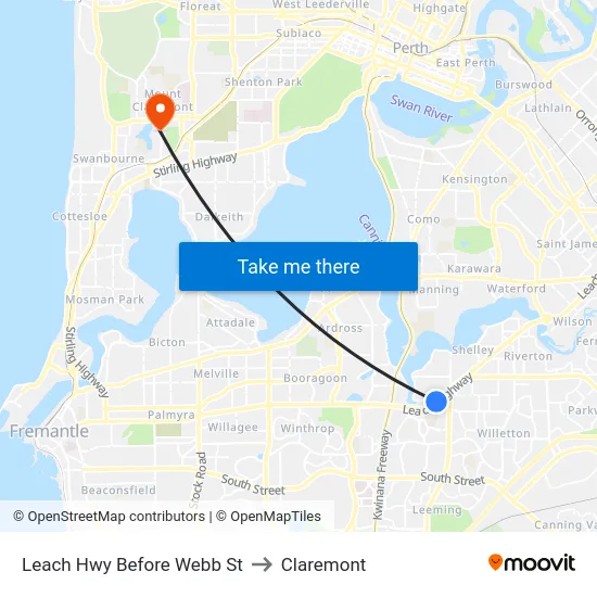 Leach Hwy Before Webb St to Claremont map
