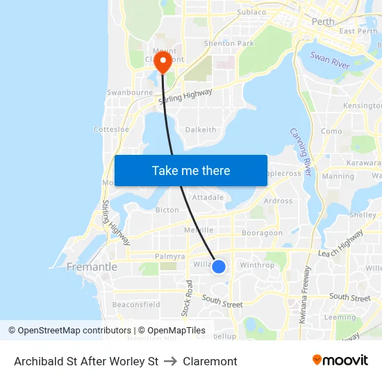 Archibald St After Worley St to Claremont map