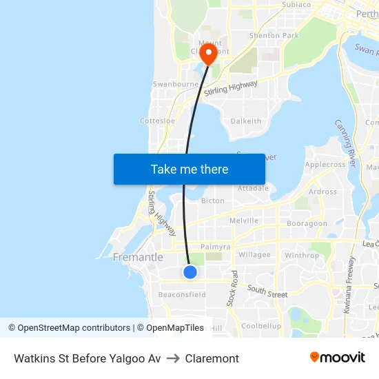 Watkins St Before Yalgoo Av to Claremont map