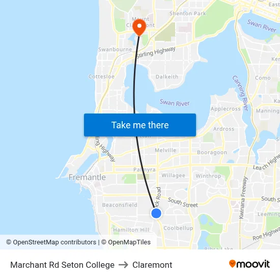 Marchant Rd Seton College to Claremont map