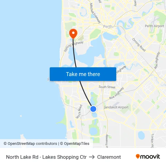 North Lake Rd - Lakes Shopping Ctr to Claremont map