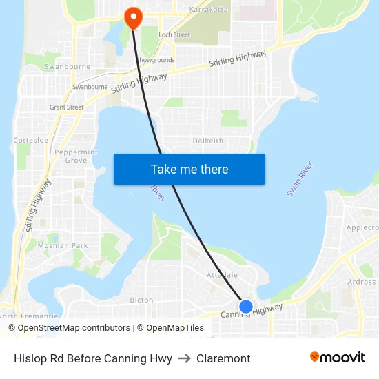 Hislop Rd Before Canning Hwy to Claremont map