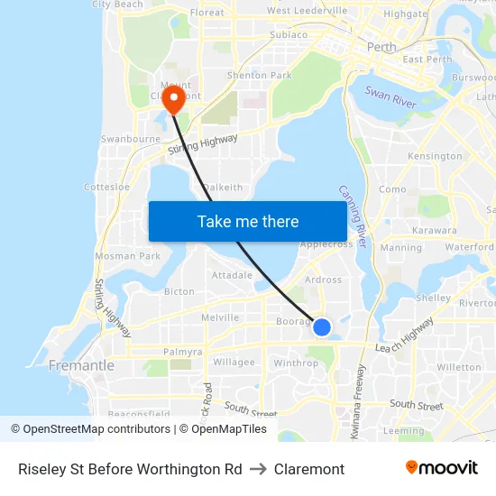 Riseley St Before Worthington Rd to Claremont map
