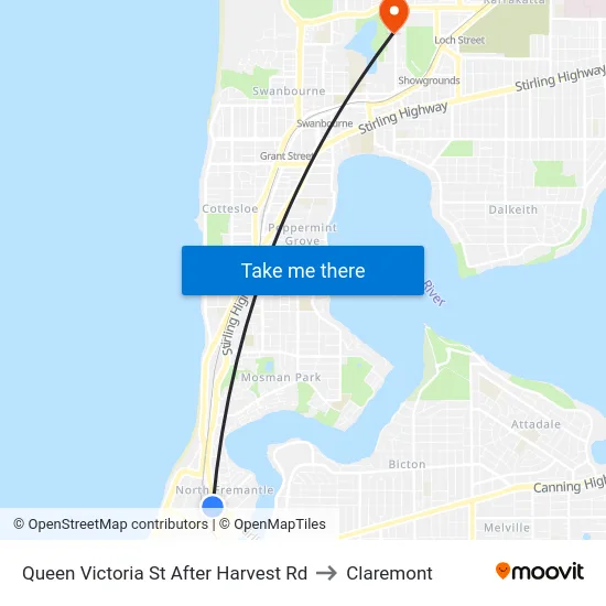 Queen Victoria St After Harvest Rd to Claremont map