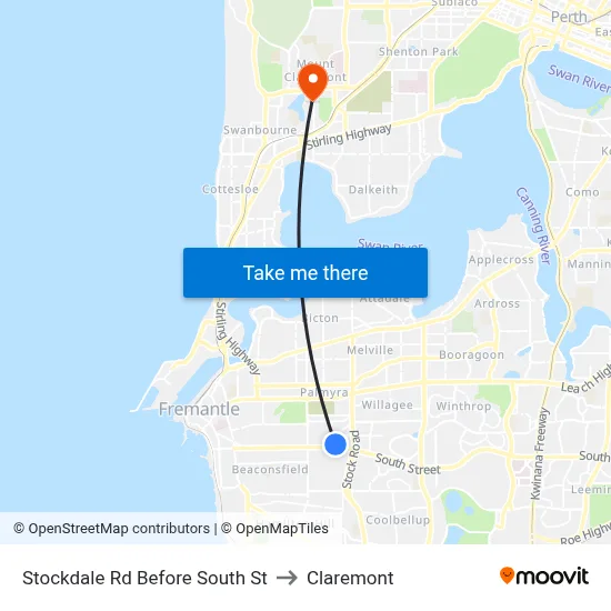 Stockdale Rd Before South St to Claremont map