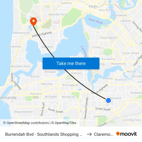 Burrendah Bvd - Southlands Shopping Ctr to Claremont map