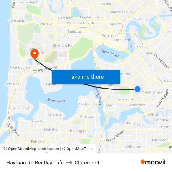 Hayman Rd Bentley Tafe to Claremont map