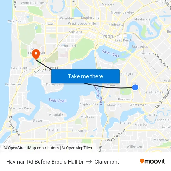 Hayman Rd Before Brodie-Hall Dr to Claremont map