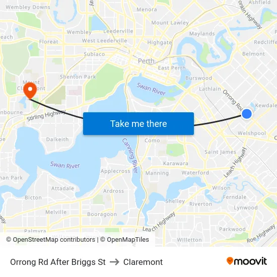 Orrong Rd After Briggs St to Claremont map