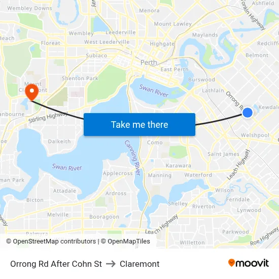 Orrong Rd After Cohn St to Claremont map