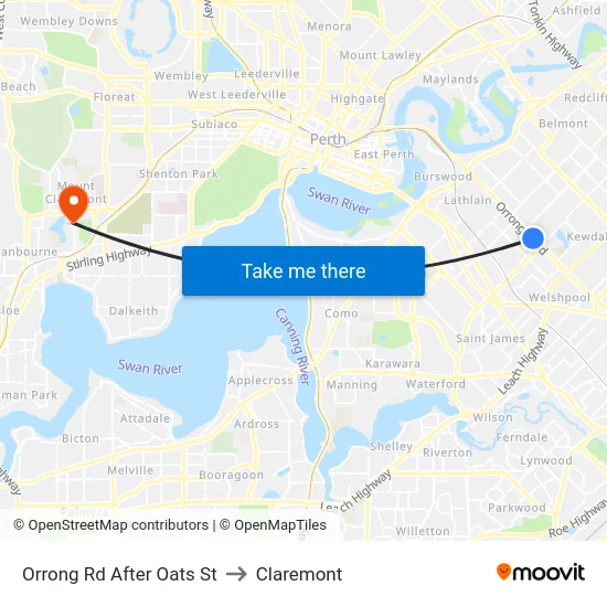 Orrong Rd After Oats St to Claremont map