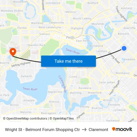 Wright St - Belmont Forum Shopping Ctr to Claremont map