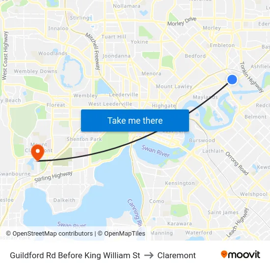 Guildford Rd Before King William St to Claremont map