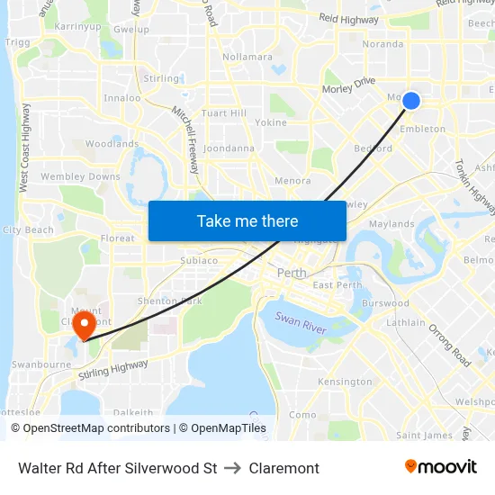 Walter Rd After Silverwood St to Claremont map