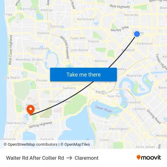 Walter Rd After Collier Rd to Claremont map