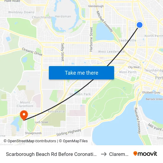 Scarborough Beach Rd Before Coronation St to Claremont map