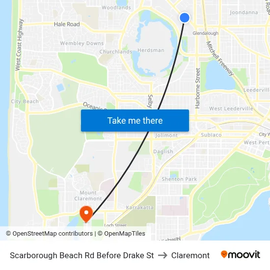 Scarborough Beach Rd Before Drake St to Claremont map
