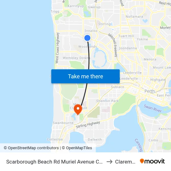 Scarborough Beach Rd Muriel Avenue Cat Id 8 to Claremont map