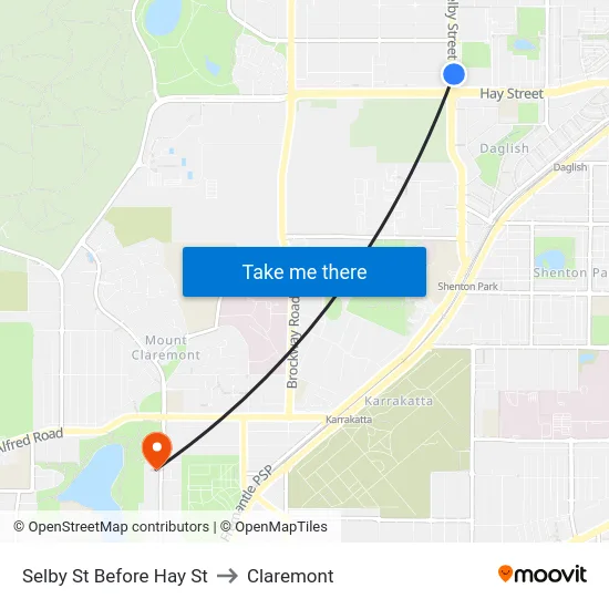 Selby St Before Hay St to Claremont map